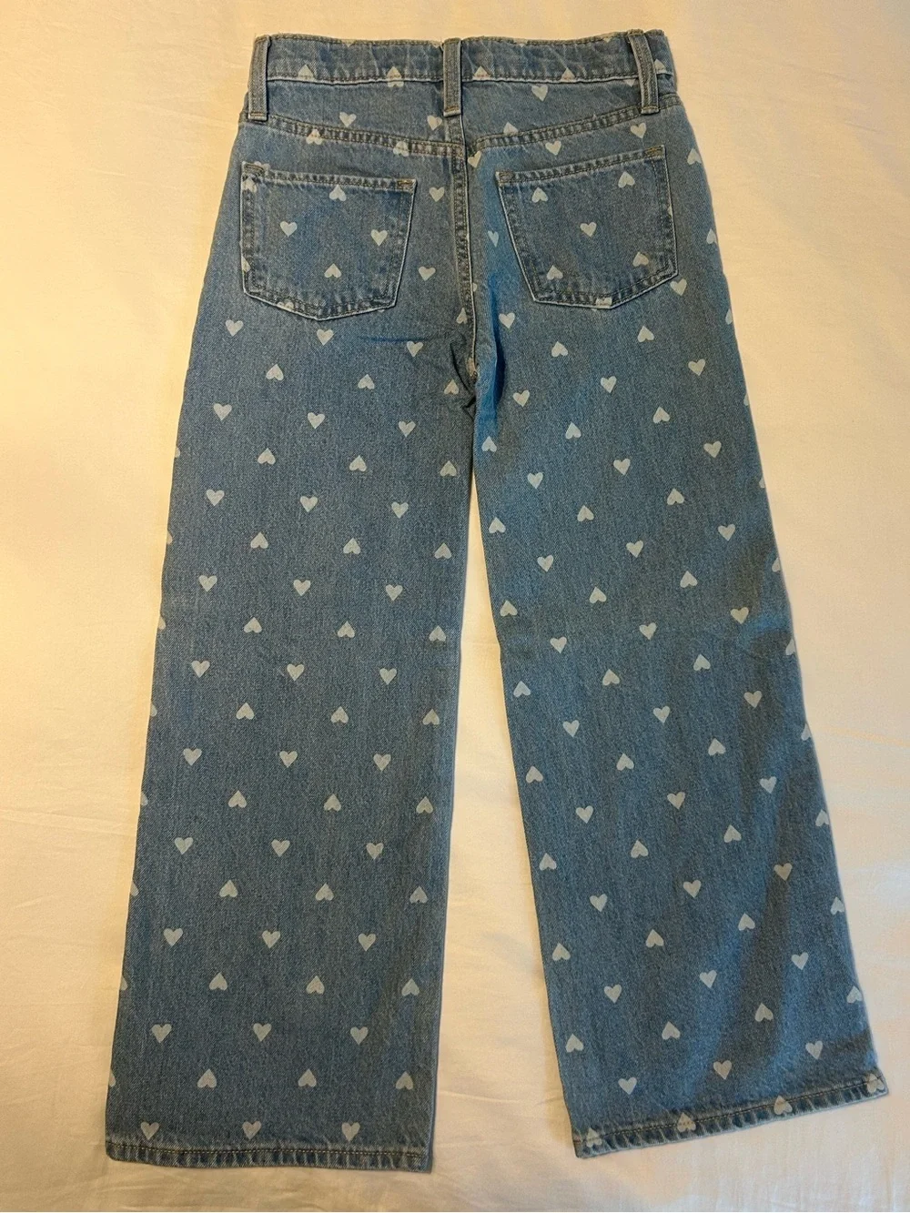 Old Navy High Rise Wide Leg Baggy Jeans Light Blue Hearts Girls’ Size 10